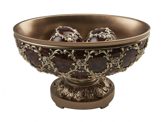 Matte Gold & Bling Polyresin Decorative Bowl With Orbs