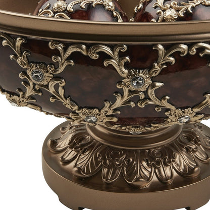 Matte Gold & Bling Polyresin Decorative Bowl With Orbs