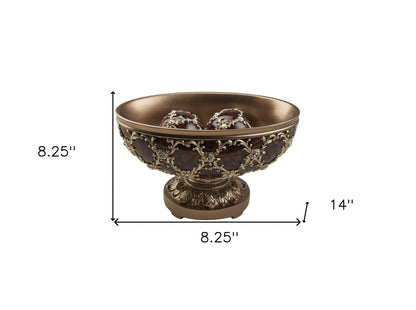 Matte Gold & Bling Polyresin Decorative Bowl With Orbs