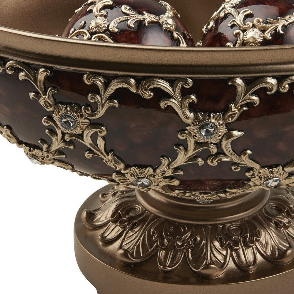 Matte Gold & Bling Polyresin Decorative Bowl With Orbs