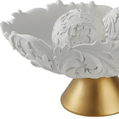 Matte Gold & White Polyresin Decorative Bowl With Orbs