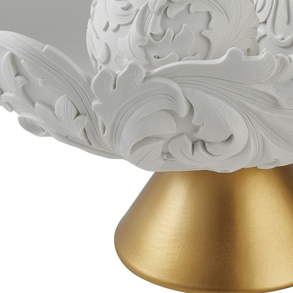 Matte Gold & White Polyresin Decorative Bowl With Orbs