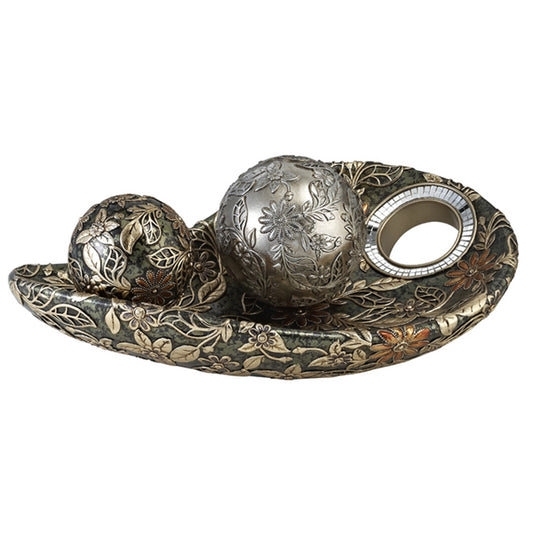 Green Silver & Gold Polyresin Decorative Bowl With Orbs