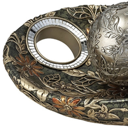 Green Silver & Gold Polyresin Decorative Bowl With Orbs