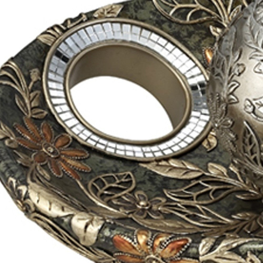 Green Silver & Gold Polyresin Decorative Bowl With Orbs