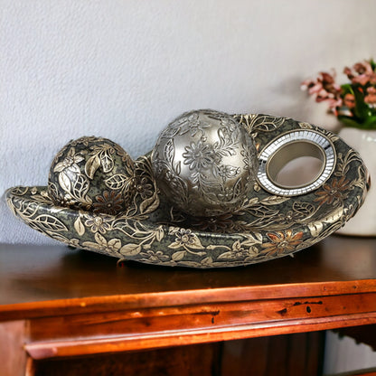 Green Silver & Gold Polyresin Decorative Bowl With Orbs