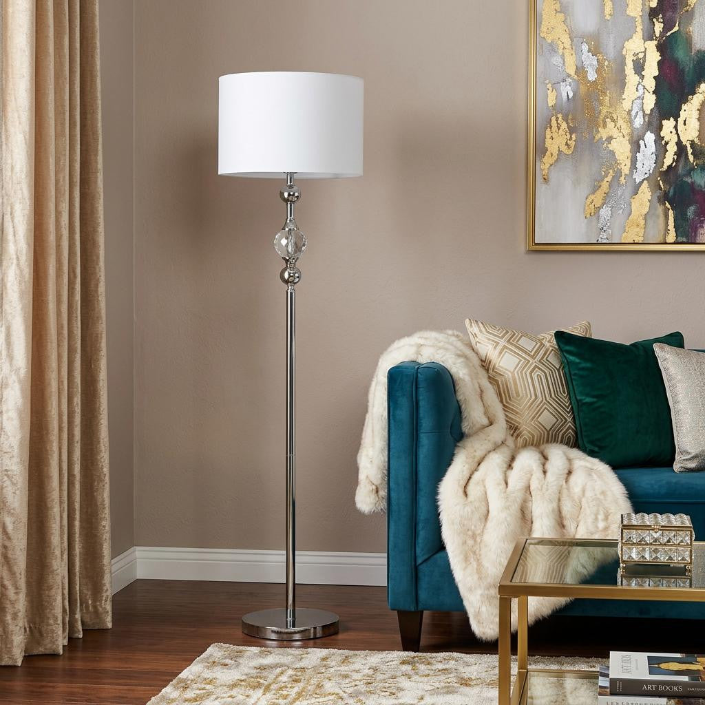 Chrome & Crystal Orb Shaped Floor Lamp w/ Shade