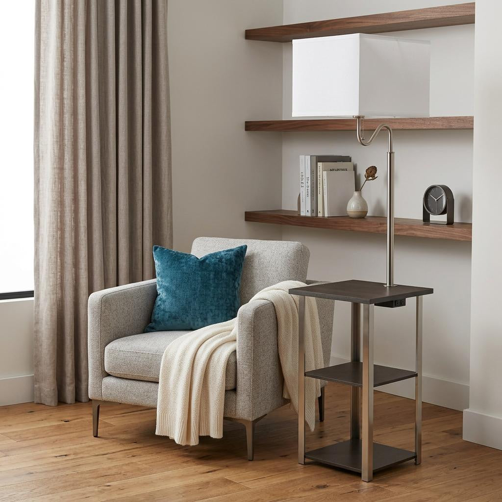 Steel Tray Table Floor Lamp w/ Shade