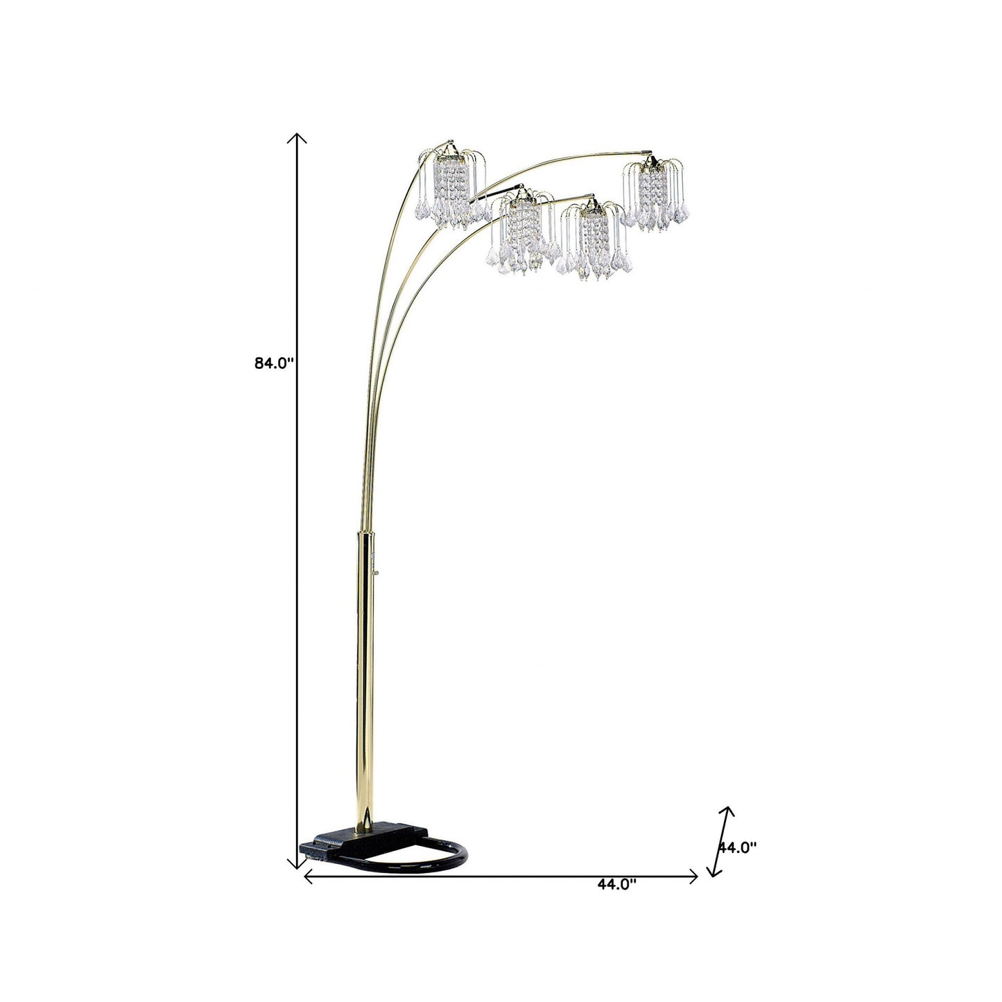 Gold Four Lights Tree Floor Lamp w/ Clear Chandelier Shade