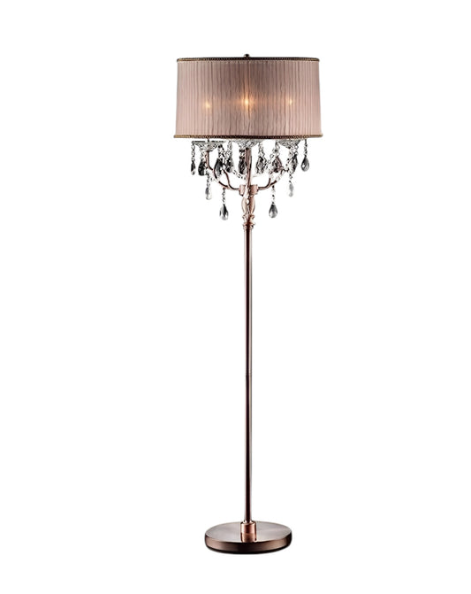 Steel 3-Light Candelabra Floor Lamp w/ Silvery Pink Shade