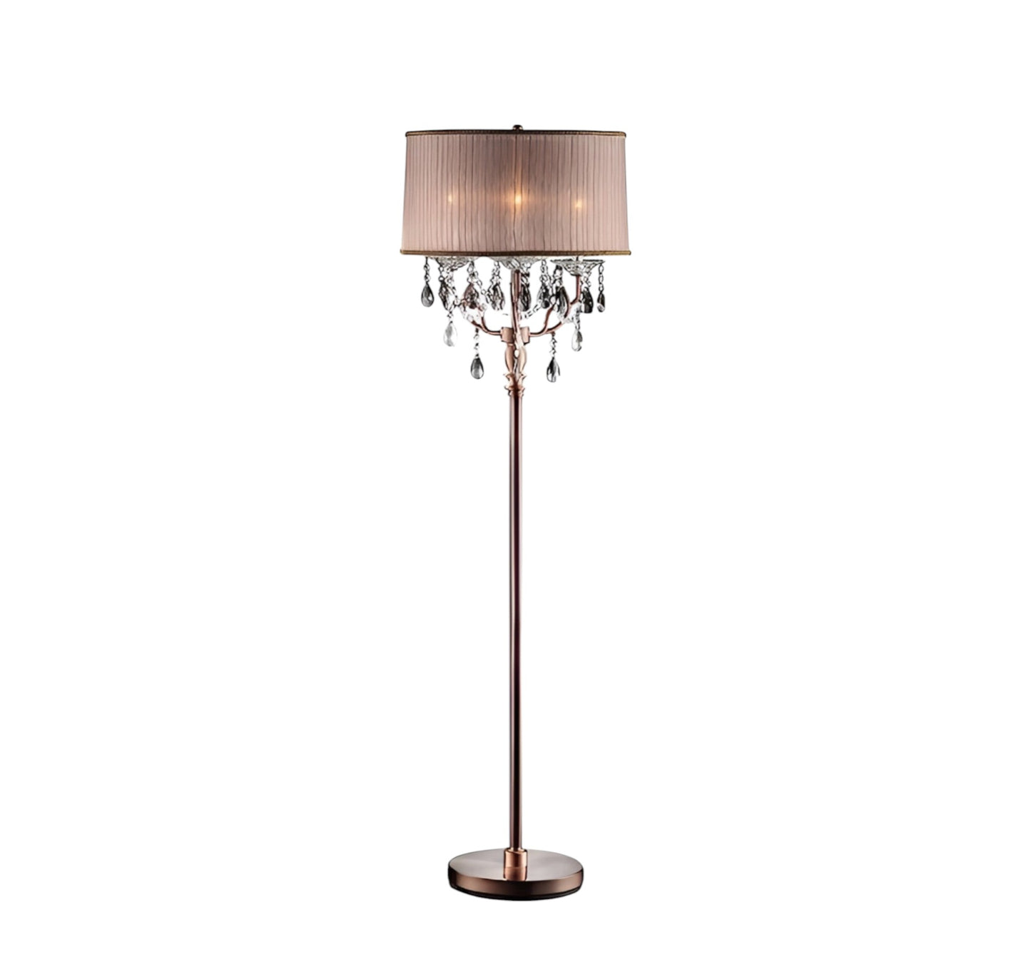 Steel 3-Light Candelabra Floor Lamp w/ Silvery Pink Shade