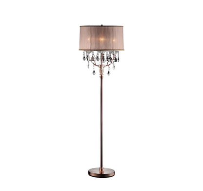 Steel 3-Light Candelabra Floor Lamp w/ Silvery Pink Shade