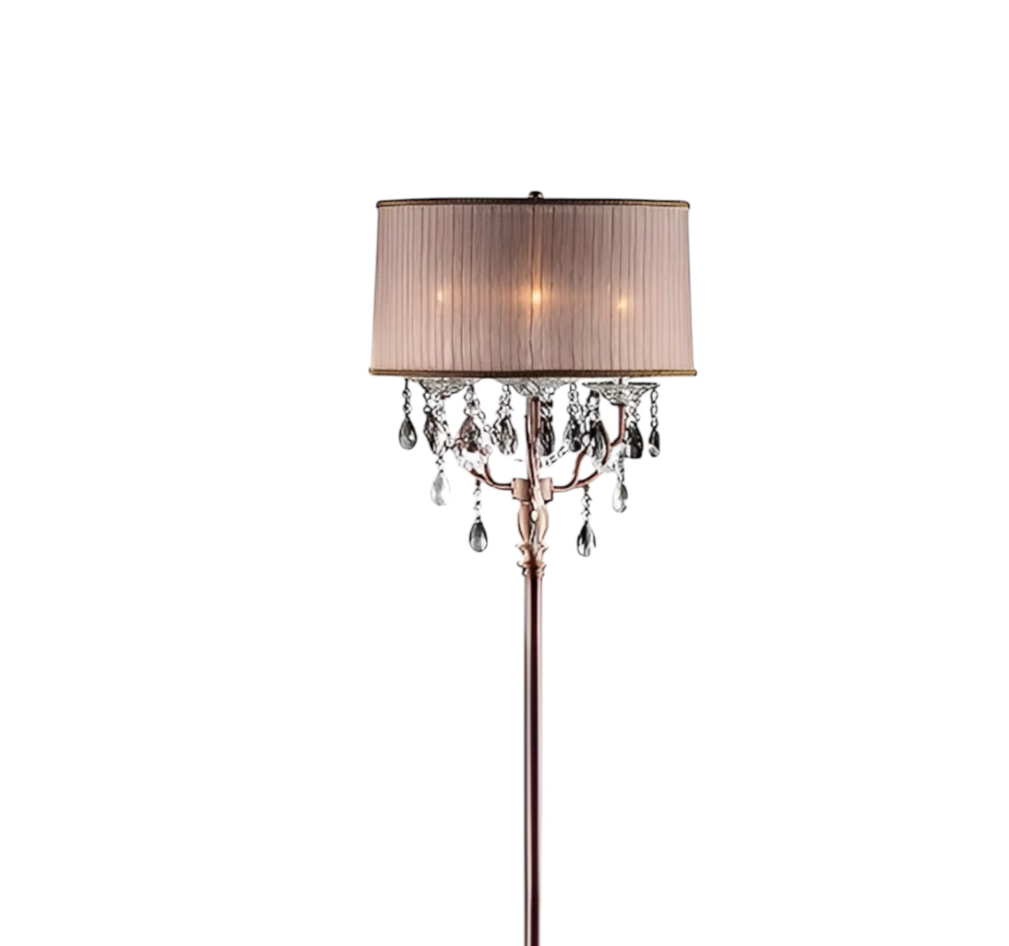 Steel 3-Light Candelabra Floor Lamp w/ Silvery Pink Shade