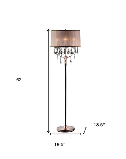 Steel 3-Light Candelabra Floor Lamp w/ Silvery Pink Shade