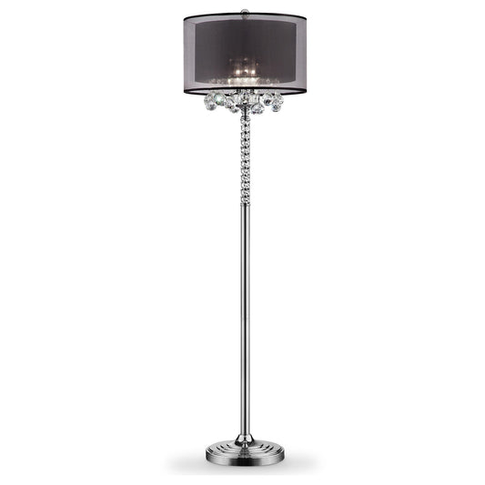 Contempo Silver Floor Lamp w/ Shade & Crystal Accents