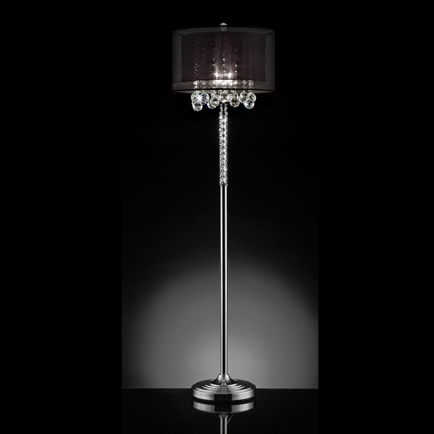 Contempo Silver Floor Lamp w/ Shade & Crystal Accents