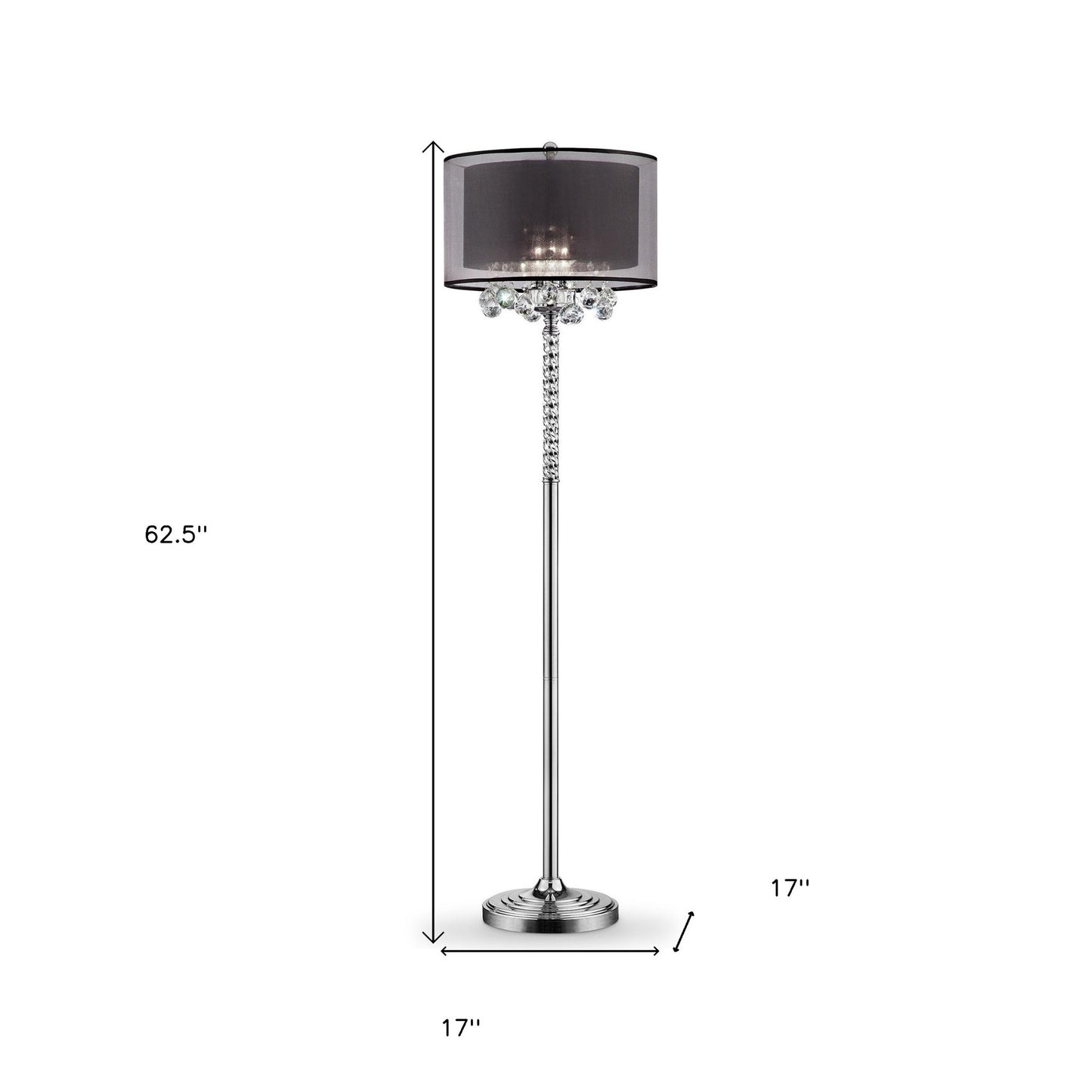 Contempo Silver Floor Lamp w/ Shade & Crystal Accents
