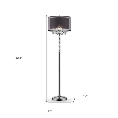 Contempo Silver Floor Lamp w/ Shade & Crystal Accents