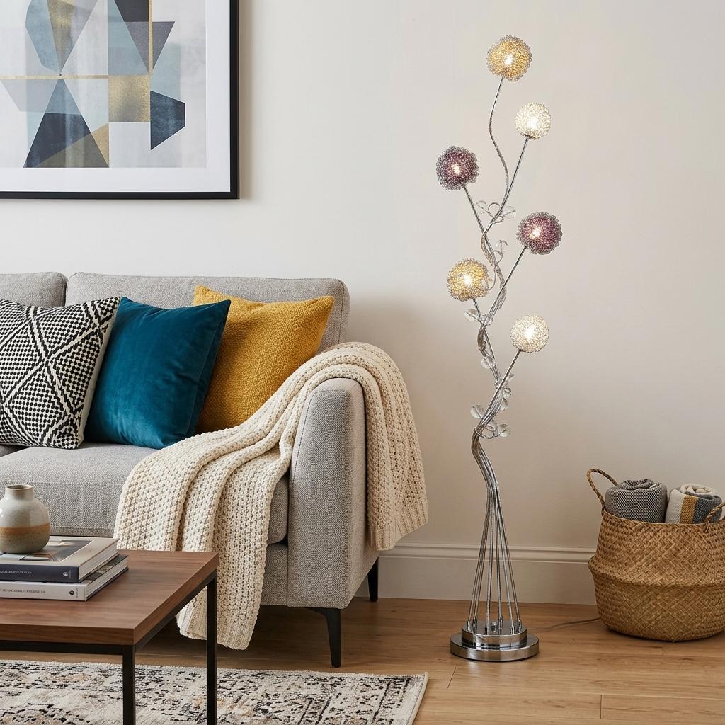 Steel Floor Lamp w/ & White Shade