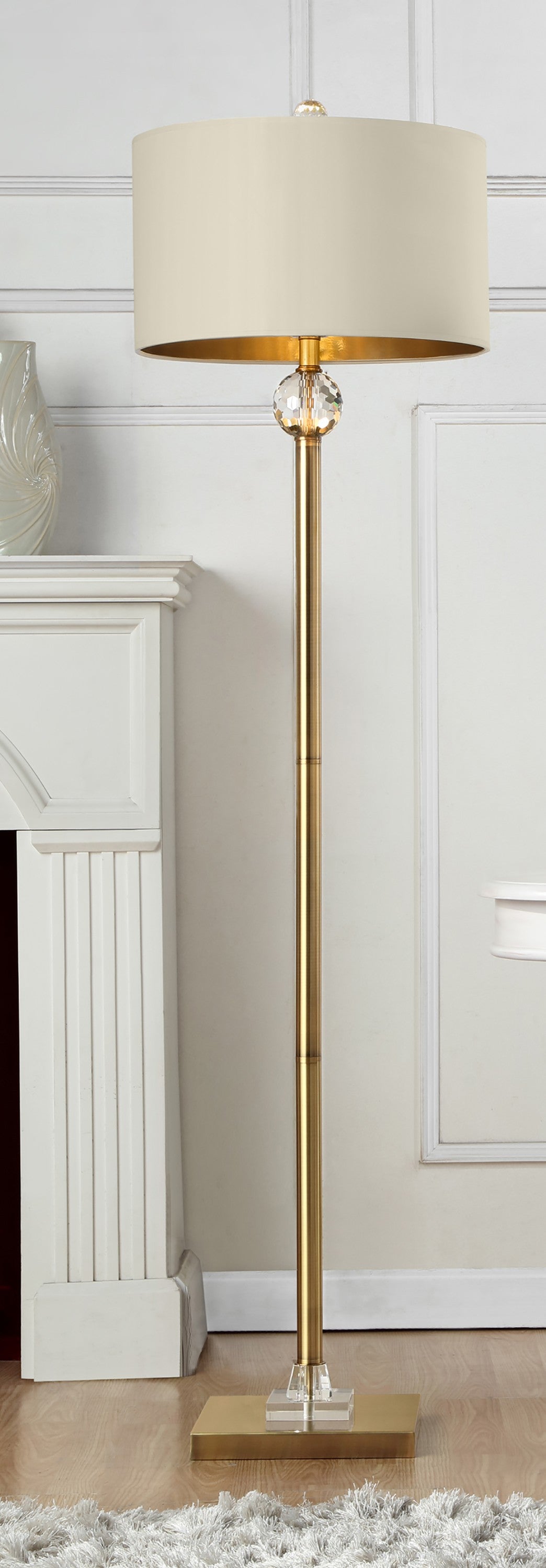 Gold Column Floor Lamp w/ Off-Shade