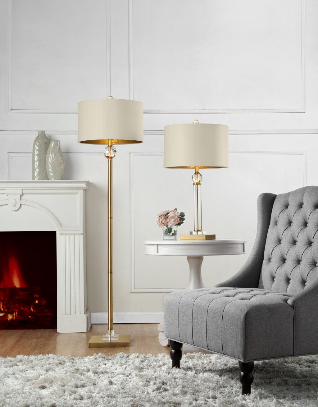 Gold Column Floor Lamp w/ Off-Shade