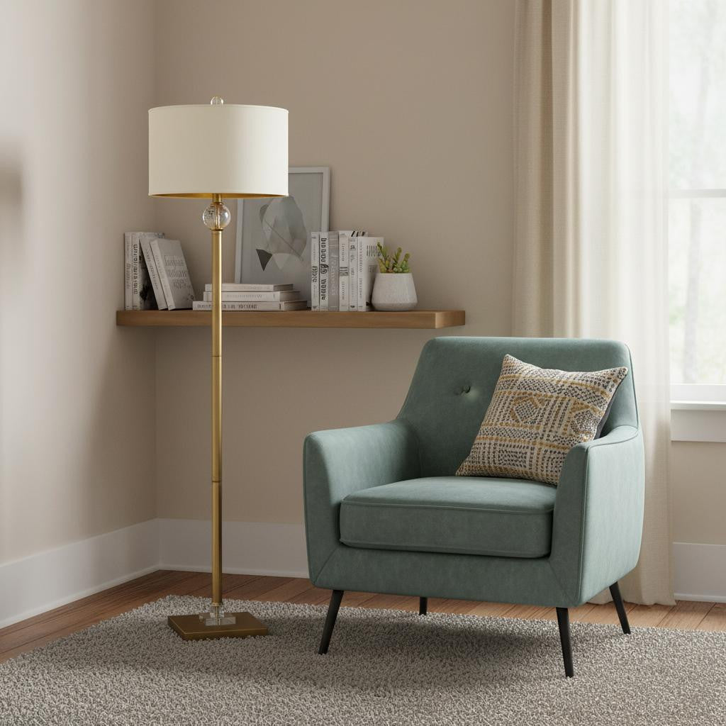 Gold Column Floor Lamp w/ Off-Shade