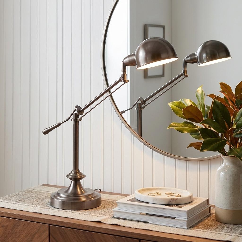 Silver Swing Arm Table Lamp