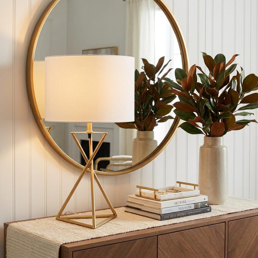 Contemporary Gold Geo Table Lamp w/ Shade
