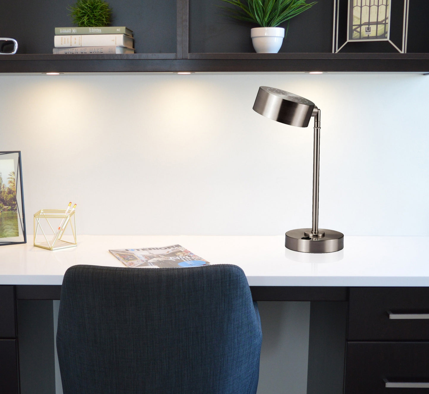 Silver Bedside Table Lamp w/ Silver Shade