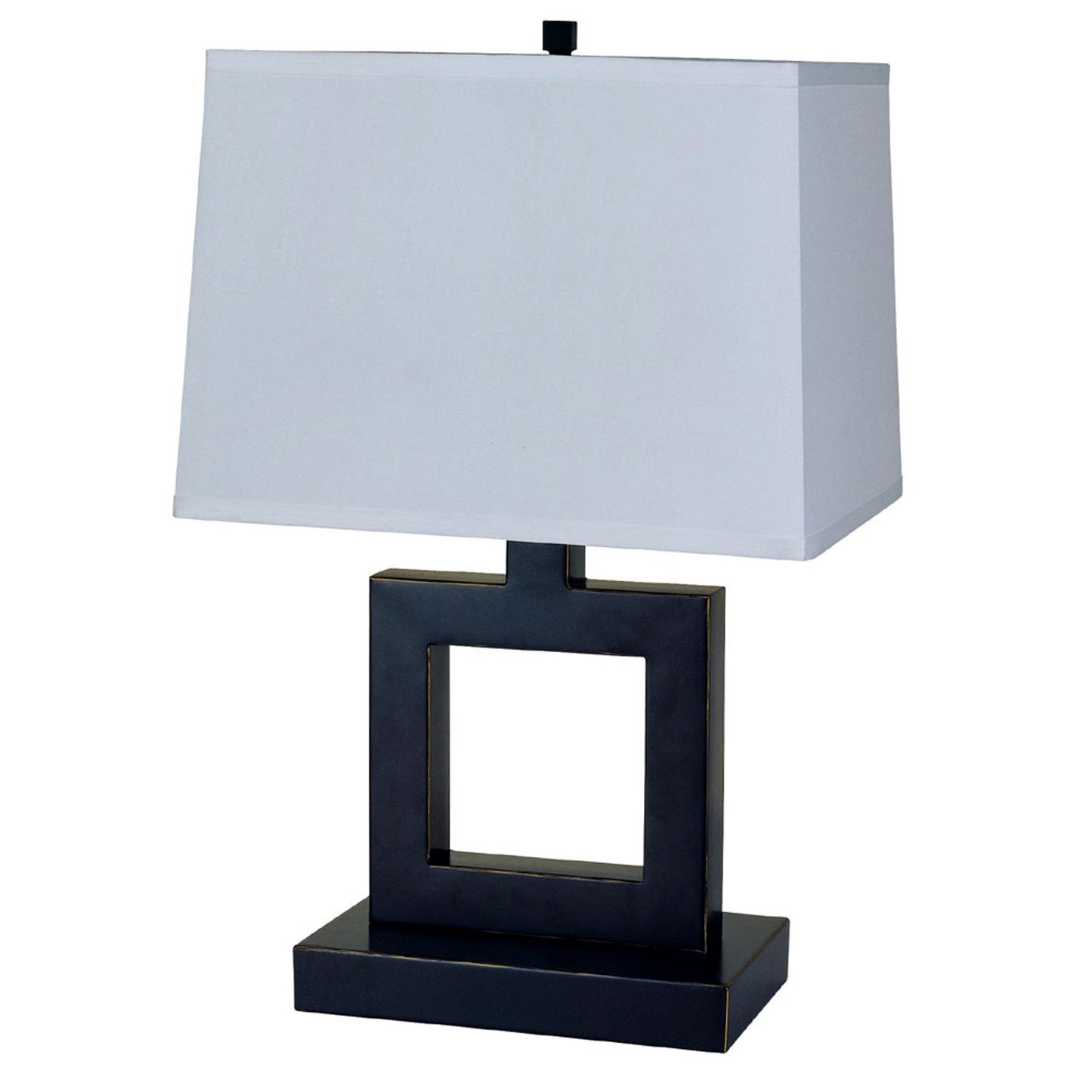 Bronze Open Square Table Lamp w/ White Rectangle Shade