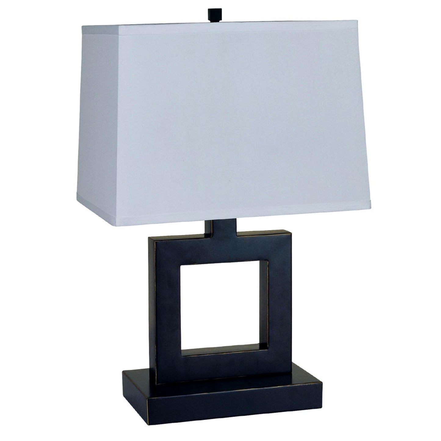 Bronze Open Square Table Lamp w/ White Rectangle Shade