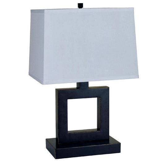 Bronze Open Square Table Lamp w/ White Rectangle Shade