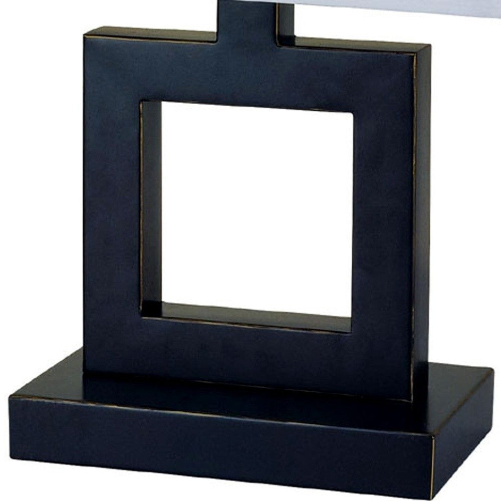 Bronze Open Square Table Lamp w/ White Rectangle Shade