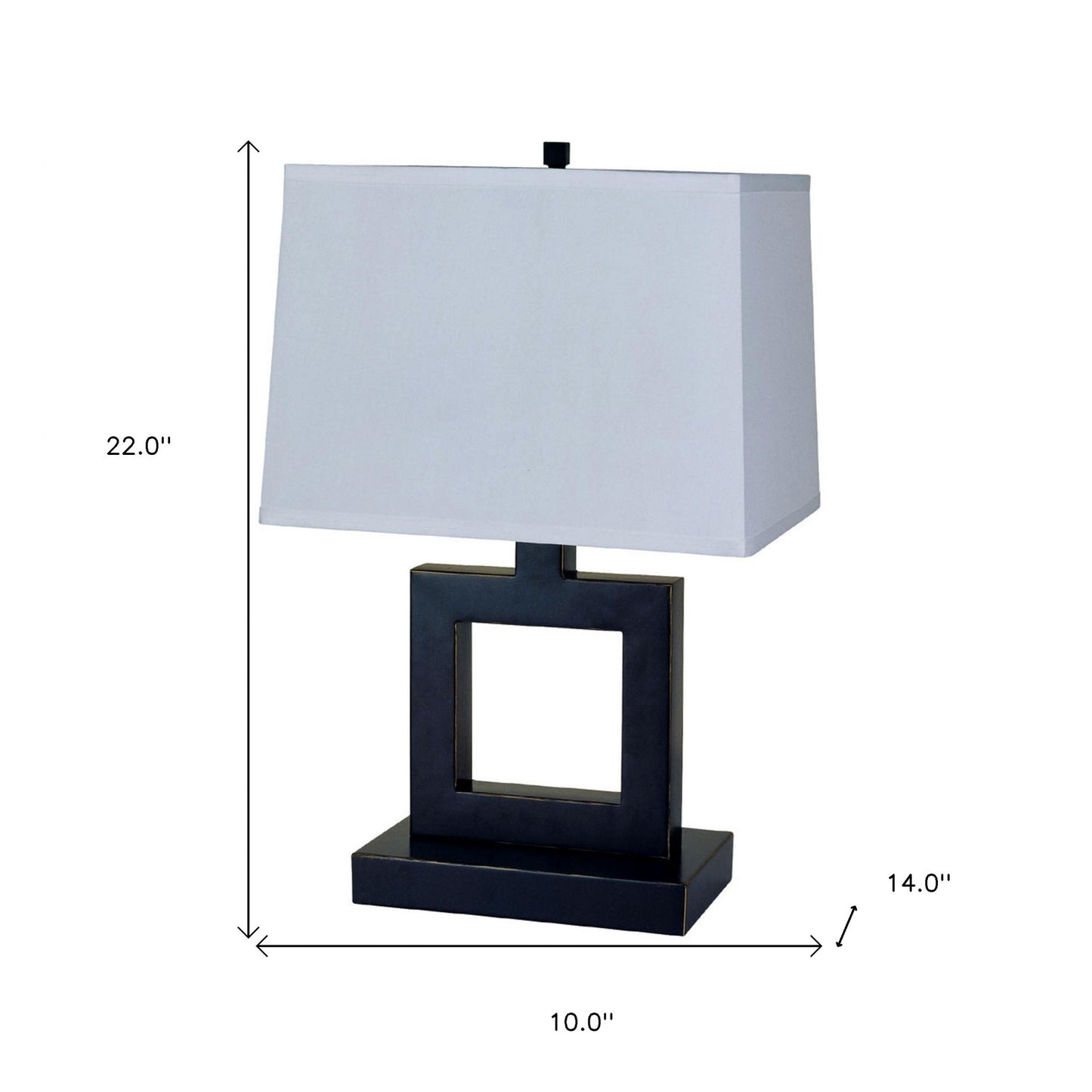 Bronze Open Square Table Lamp w/ White Rectangle Shade