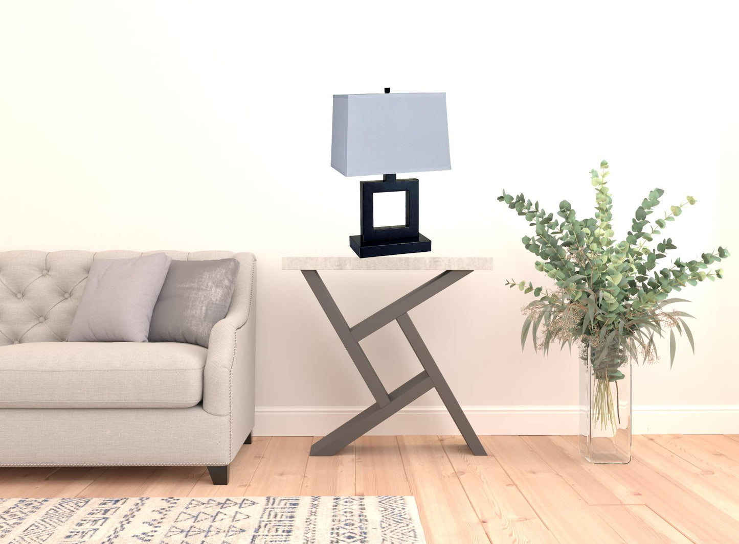 Bronze Open Square Table Lamp w/ White Rectangle Shade