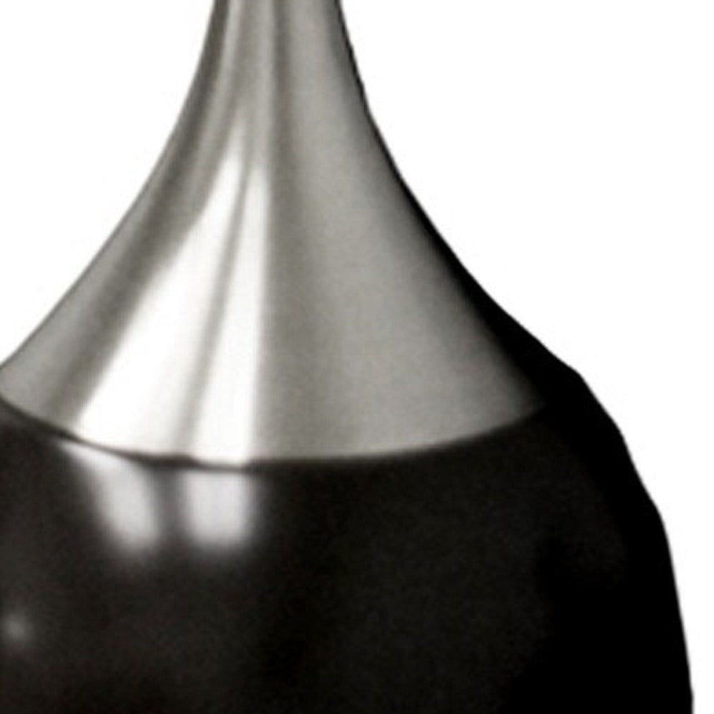 Black & Silver Gourd Table Lamp w/ White Tapered Shade