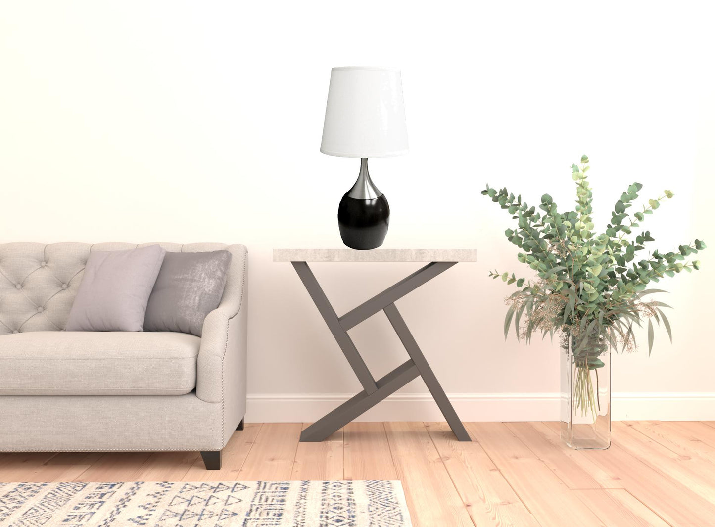 Black & Silver Gourd Table Lamp w/ White Tapered Shade