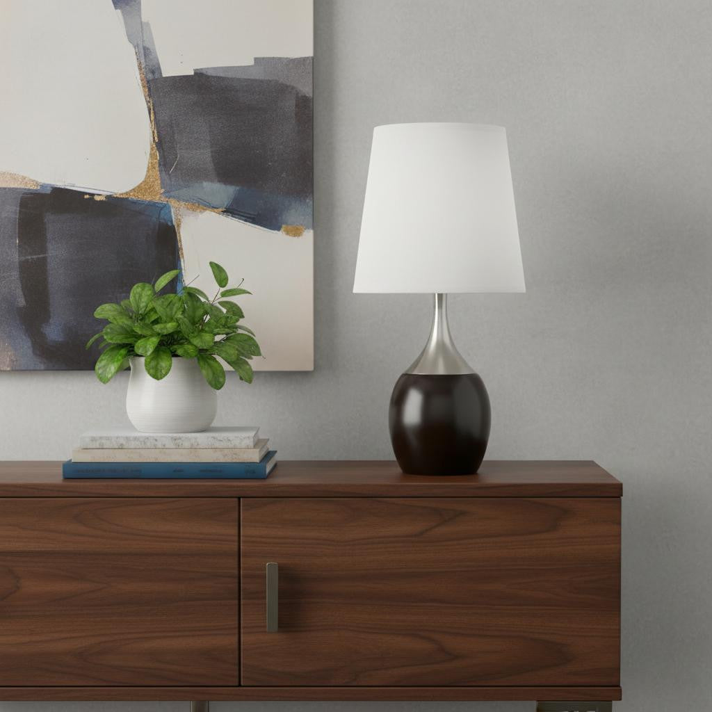 Black & Silver Gourd Table Lamp w/ White Tapered Shade