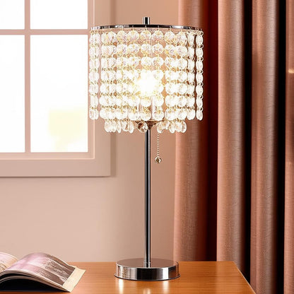 Silver Bedside Table Lamp w/ Shade