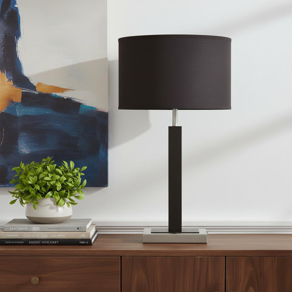 Black Polyresin Table Lamp w/ Brown Classic Shade
