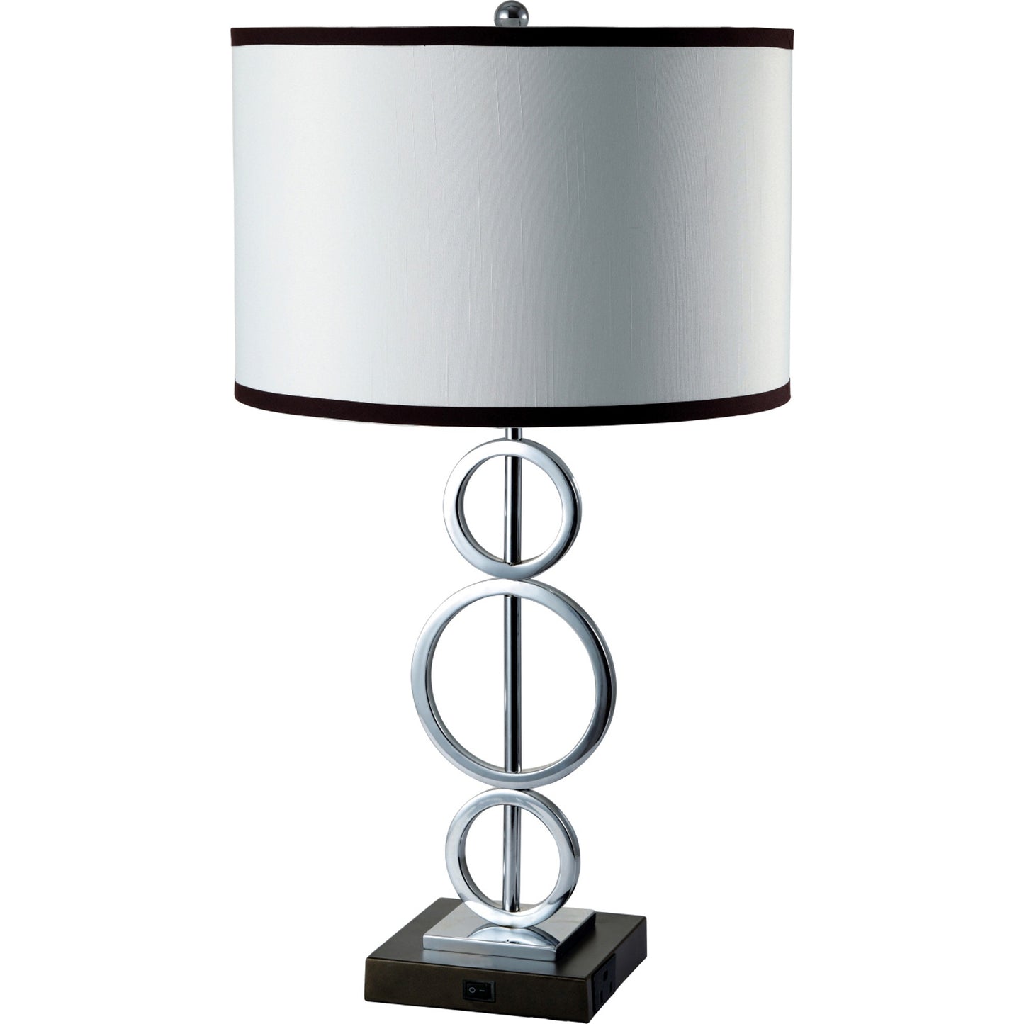 Silver Bedside Geo Table Lamp w/ White & Black Trim Classic Shade