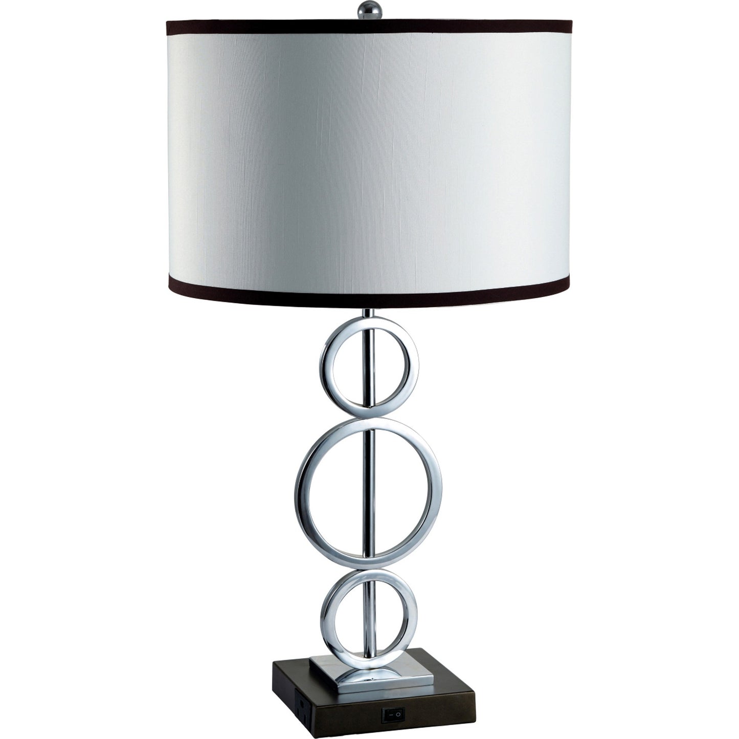 Silver Bedside Geo Table Lamp w/ White & Black Trim Classic Shade