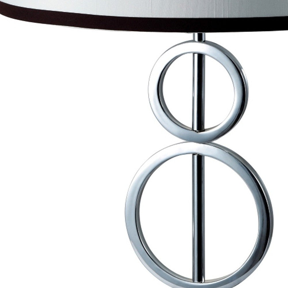 Silver Bedside Geo Table Lamp w/ White & Black Trim Classic Shade