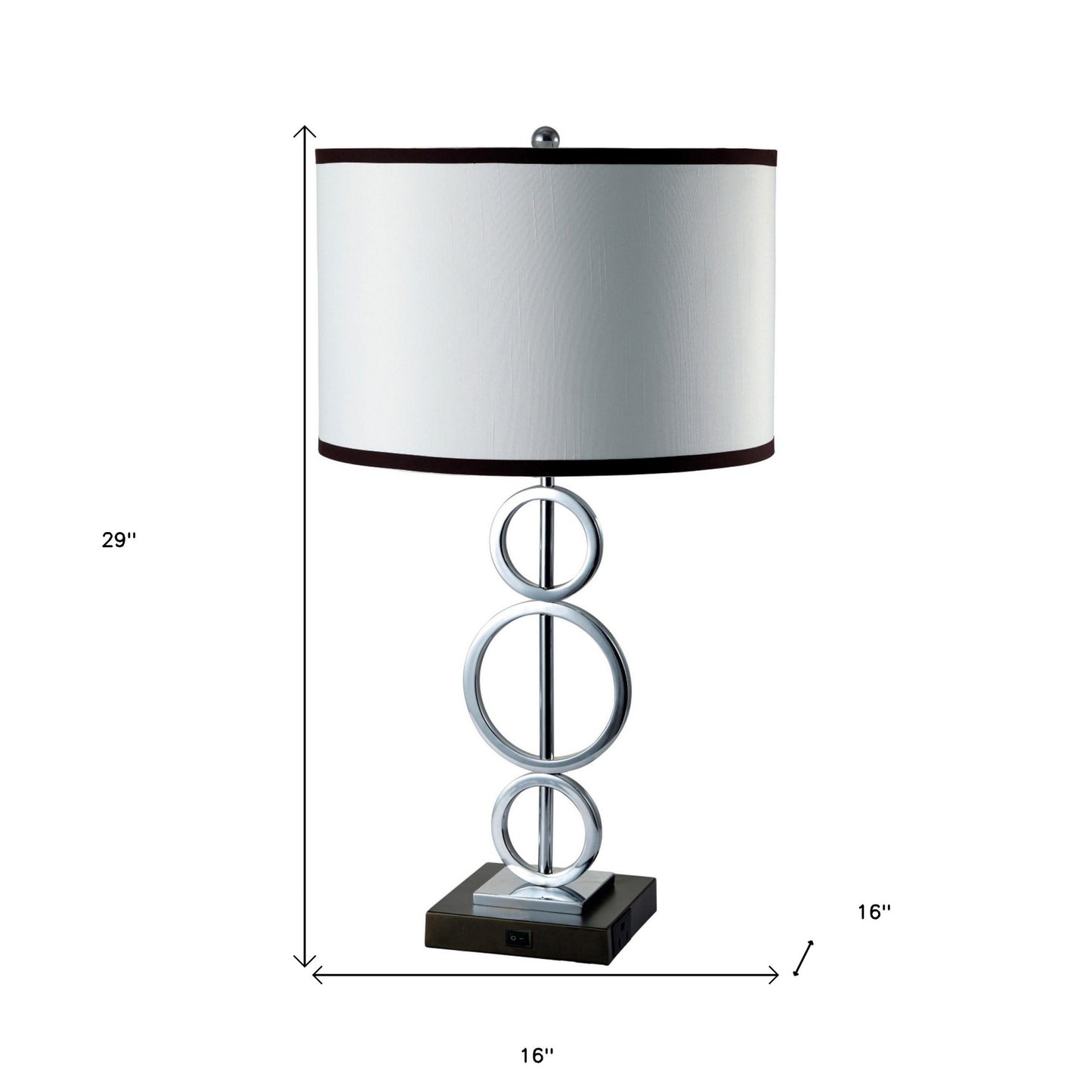 Silver Bedside Geo Table Lamp w/ White & Black Trim Classic Shade
