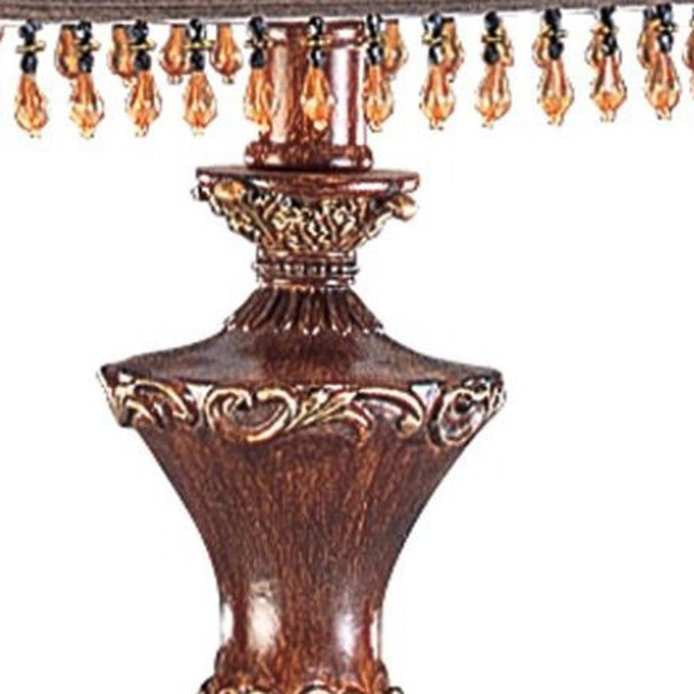 Bronze Polyresin Table Lamp w/ Shade w/ Hanging Beads