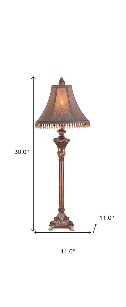 Bronze Polyresin Table Lamp w/ Shade w/ Hanging Beads