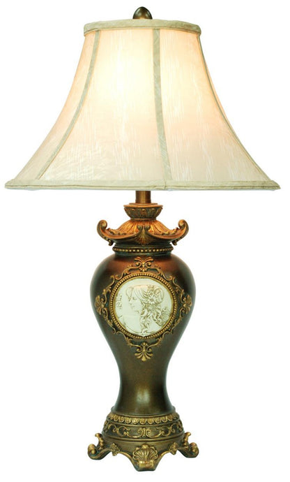 Brown Bedside Table Lamp w/ Off-Shade