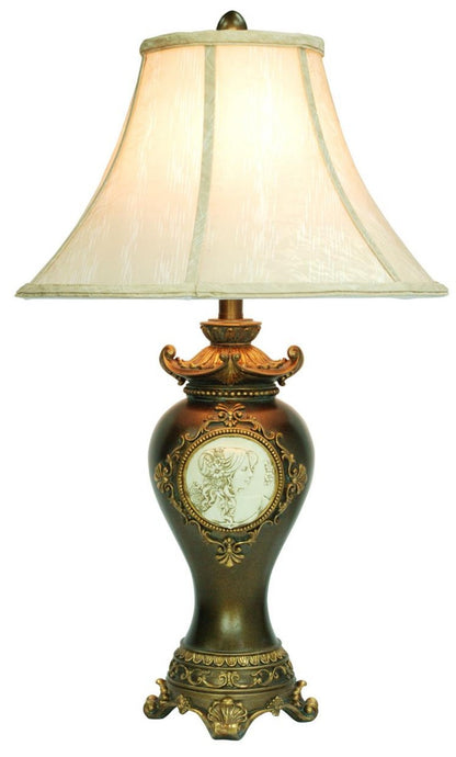Brown Bedside Table Lamp w/ Off-Shade