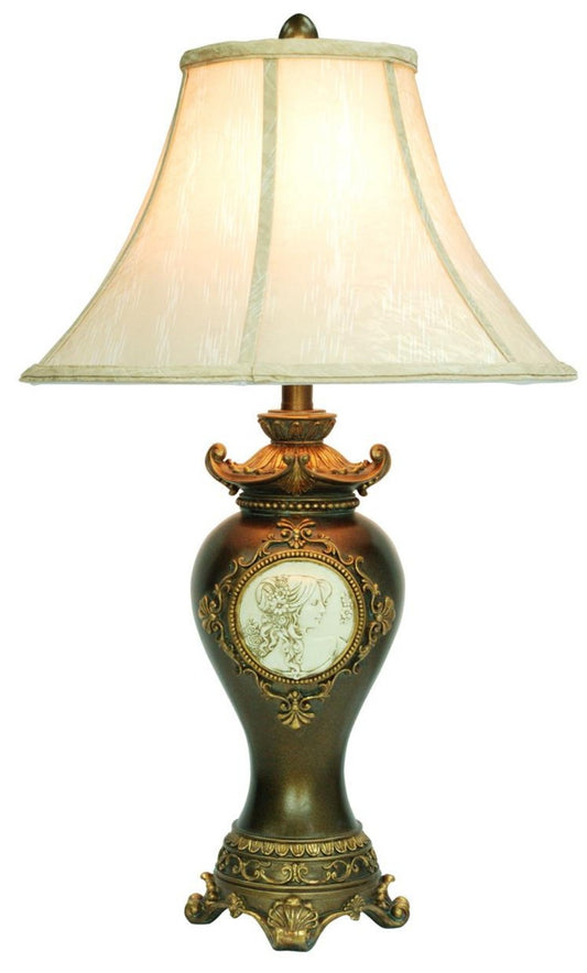 Brown Bedside Table Lamp w/ Off-Shade