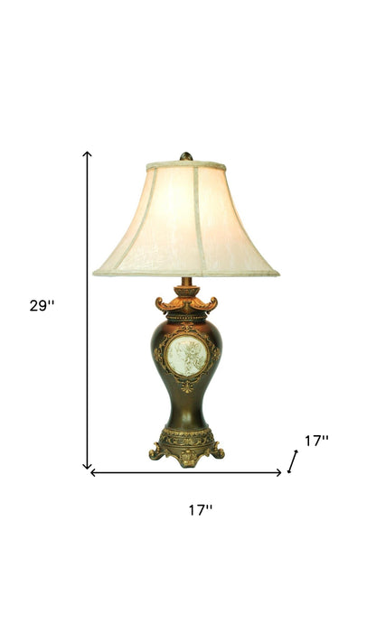Brown Bedside Table Lamp w/ Off-Shade
